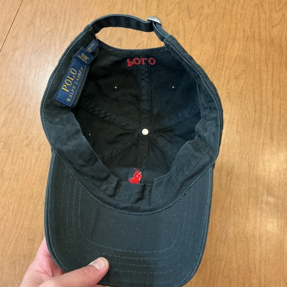Y2K Polo Ralph Lauren Baseball Cap Mens OS Black Red Pony Logo Urban Hat Preppy